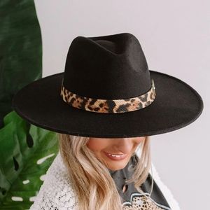 Black/Leopard Print Detail Wool 3" Wide Brim Hat